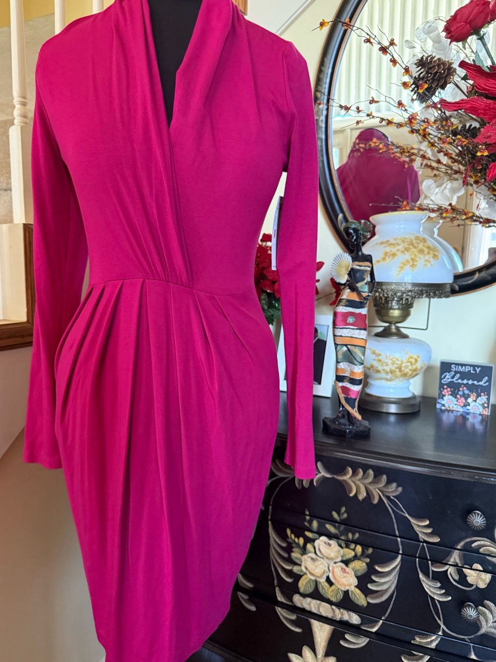 Karen Kane Fuchsia Long-Sleeve Draped Wrap Dress - Women - Picture 13 of 17